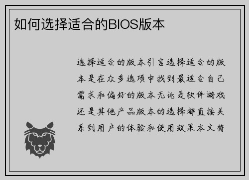 如何选择适合的BIOS版本